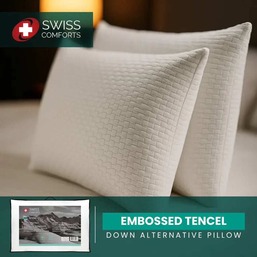 Swiss Comforts Embossed Tencel Down Alternative Pillow, 2-pack